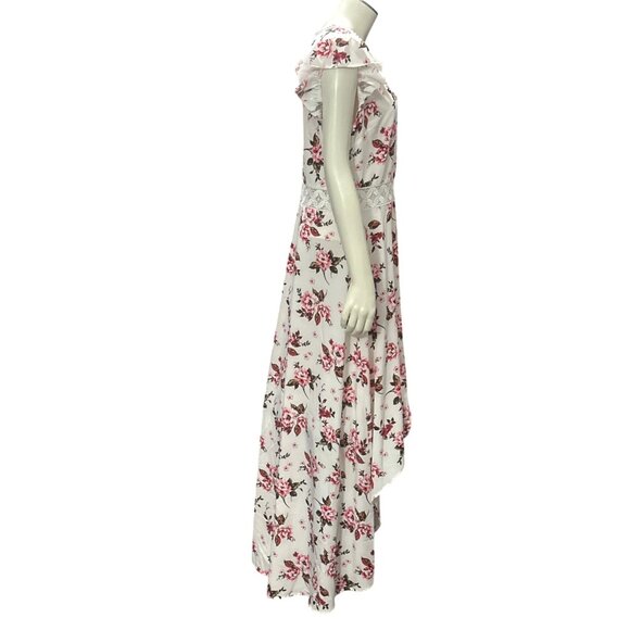 CCC Vintage Inspired Floral High Low Maxi Dress Ruffled Sleeves Lace Trim Size L - Picture 4 of 10